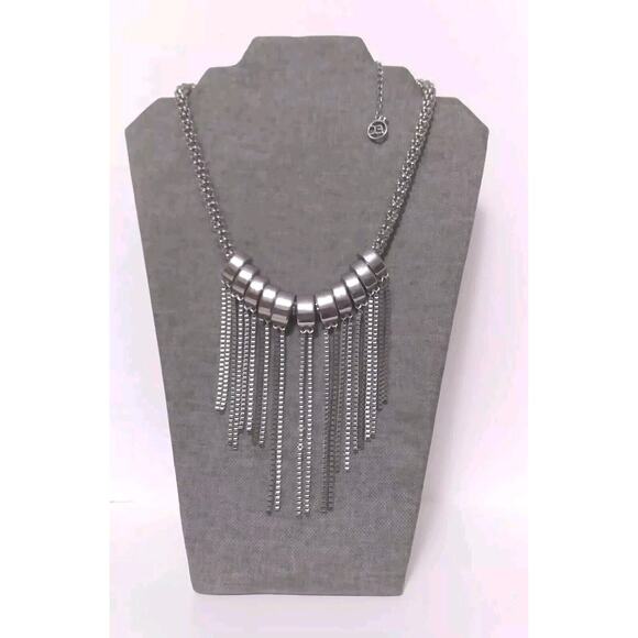 Erica Lyons Necklace Chunky Steampunk Silvertone Removable Metal Ring Tassles - Picture 4 of 8